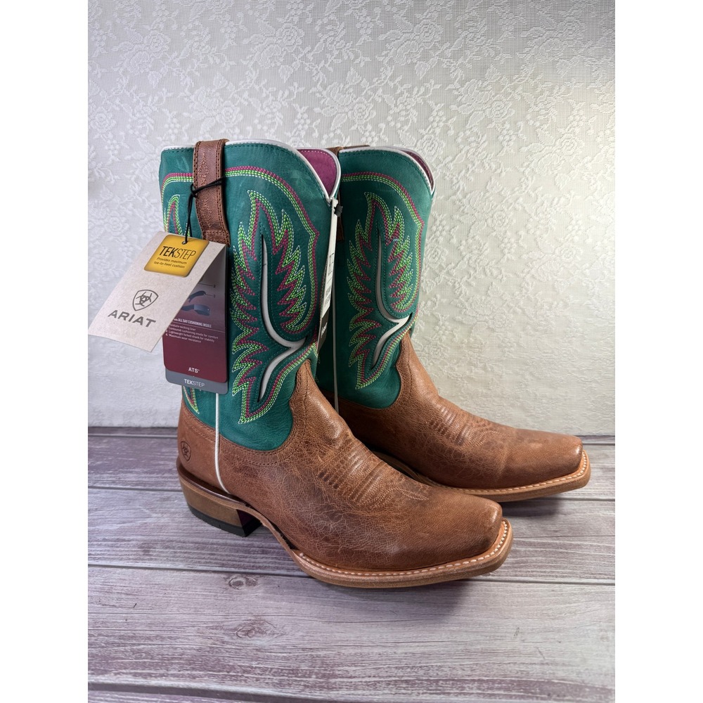 Ariat Futurity Colt Women Western Boots Tan Patina Cenote Green Leather 10051021
